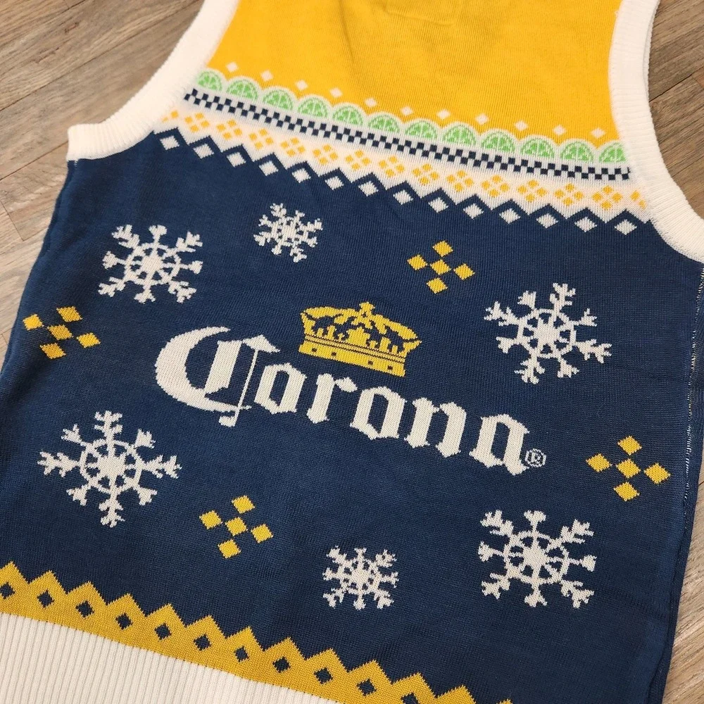 Corona Beer Knit Mens Sweater Vest‎ Christmas Feliz Navidad Size Medium Cerveza